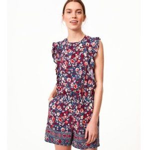 Loft Petite Rose Garden Flutter Sleeve Romper Color: Blue or Teal Size: XXSP